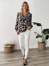 EMERY ROSE Women's V-Neck Long Sleeve All Over Allover Print Minimalist Shirt, Casual For Daily Wear